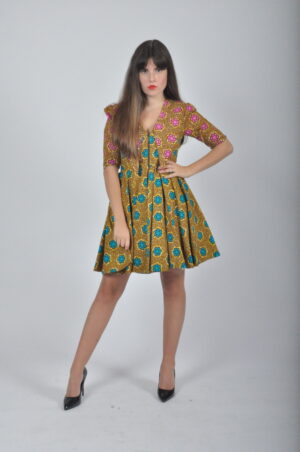 ROBE COURTE IMPRIMÉ AFRICAIN DOS Col V