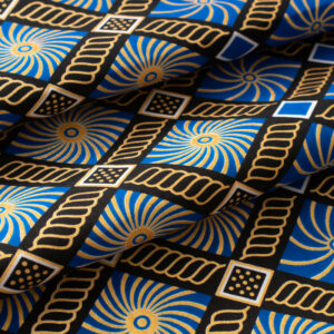 tissu-wax-losange-bleu-et-dore 1